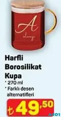 HARFLİ BOROSİLİKAT KUPA 270 ML